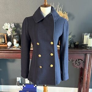 J. Crew Dark Blue Pea Coat with Gold Buttons